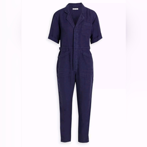 Alex Mill Standard Blue Linen Jumpsuit Womens Size XS Short Sleeve Button Front - Picture 2 of 14